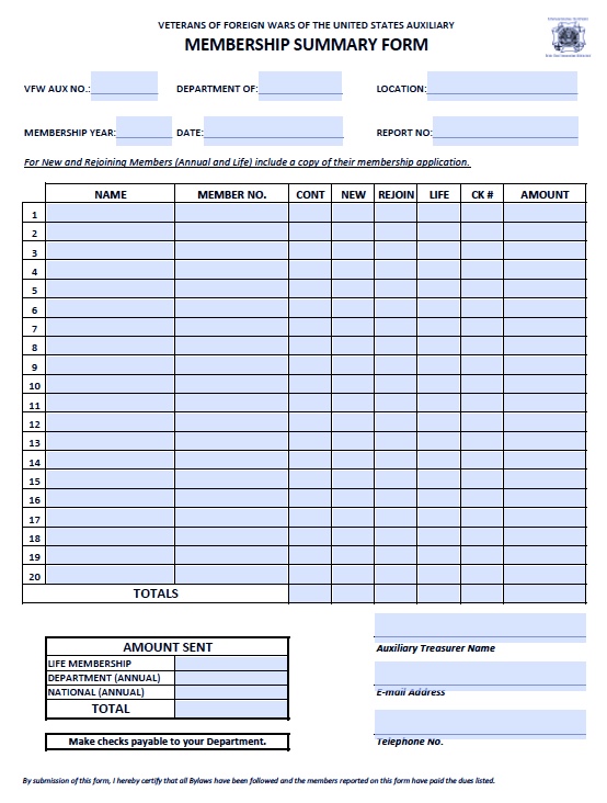 Treasurer Forms - VFW Auxiliary Department of Virginia